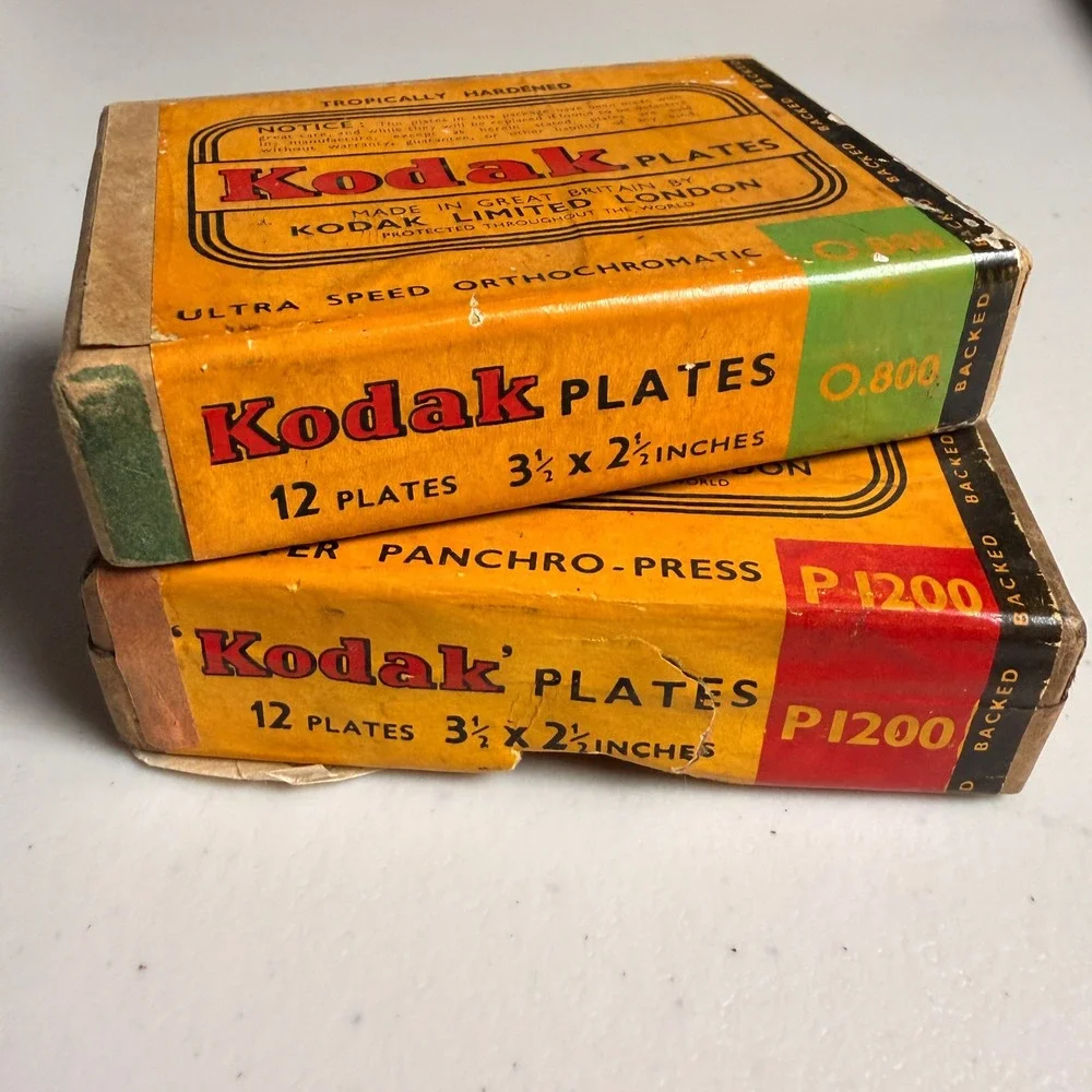 Kodak Vintage Plates 3.5x2.5 Orthochromatic Panchro-Press Lot of 2 Yellow Red